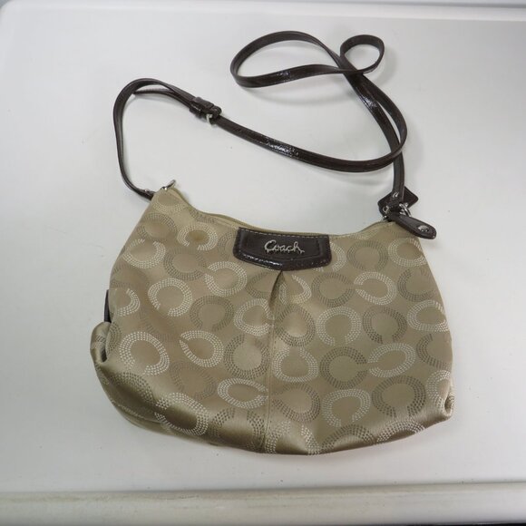 Coach Signature Monogram Jacquard Crossbody Bag Tan - Picture 1 of 15